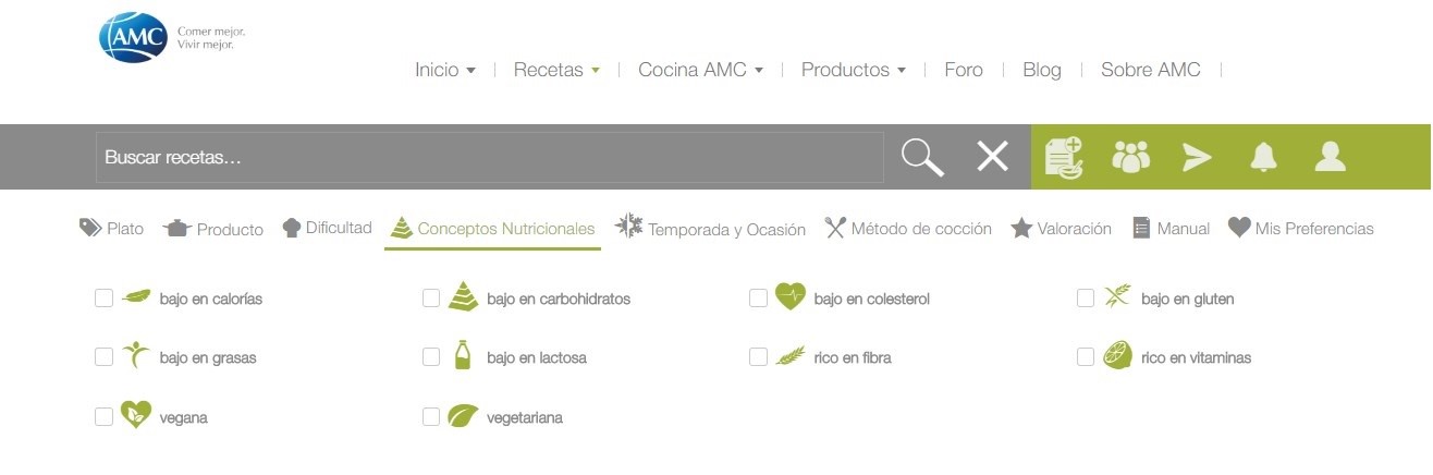 filtro comunidad de recetas