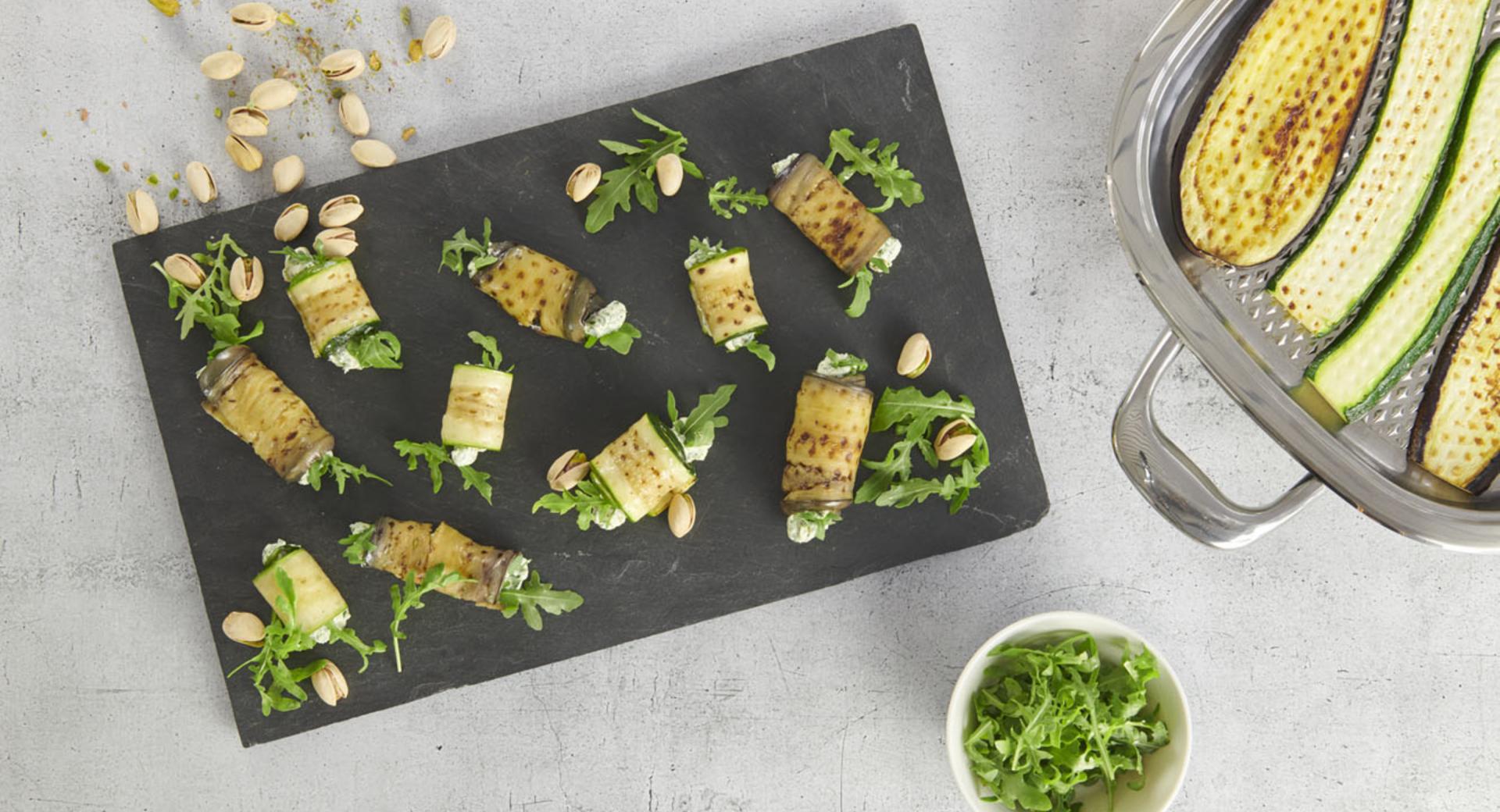 Rollitos de berenjena y calabacín con queso ricotta