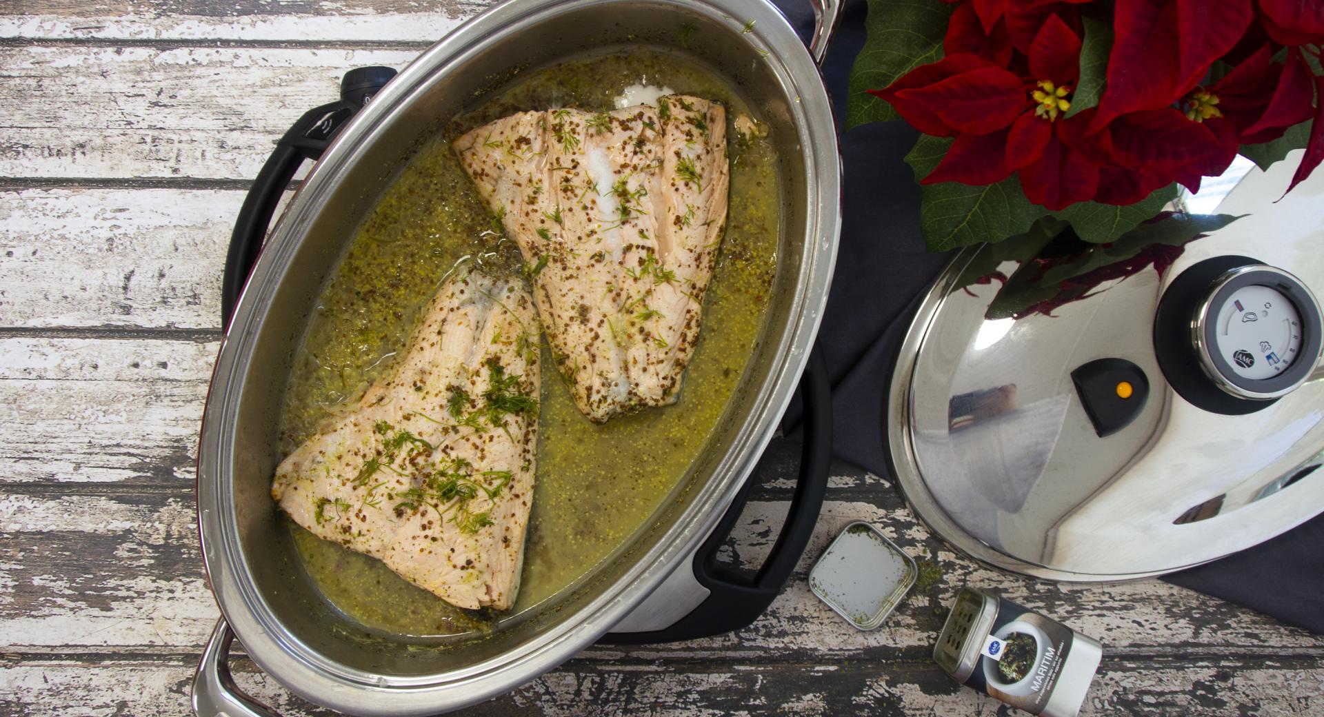 Filete de salmón asado con sidra y mostaza Filete de salmón asado con sidra y mostaza