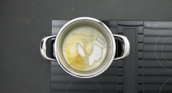 Poner el azúcar en la olla y colocarla en el fuego a temperatura máxima. Tan pronto como el azúcar comience a derretirse, bajar la temperatura a un nivel bajo y caramelizar ligeramente.