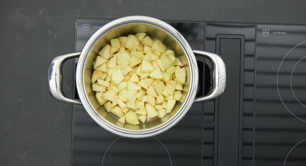 Colocar la olla en el fuego a temperatura máxima. Encender el Avisador (Audiotherm), introducir 10-15 minutos de tiempo de cocción colocarlo en el pomo (Visiotherm) y girar hasta que se muestre el símbolo de “zanahoria”.