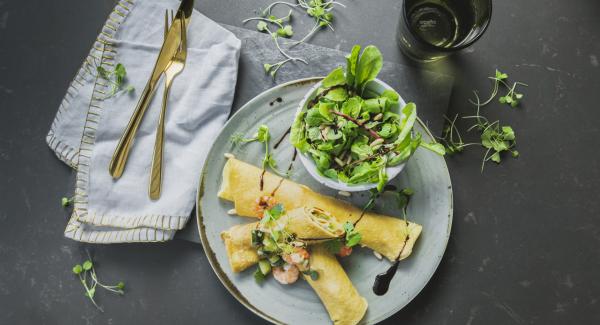 Crepes con calabacín y gambas